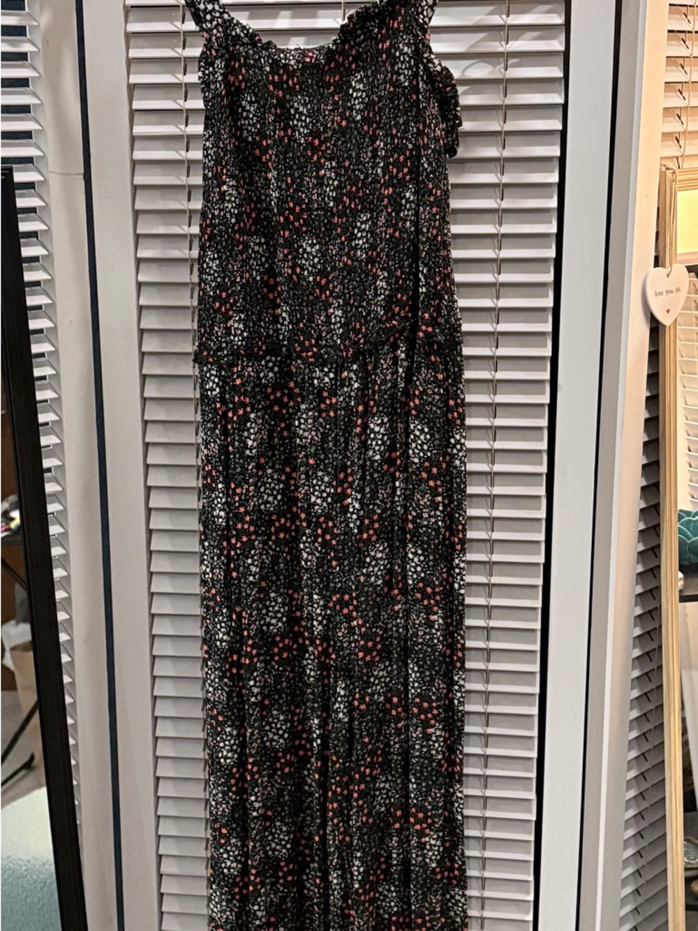 Black Floral Flowy Jumpsuit with Pink and White Dots